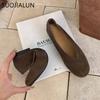 Fashion SUOJIALUN 2025 Women Genuine Leather Women Flat Shoes Fashion Round Toe Shallow Slip On Boat Shoes Soft Flat Heel Single Shoes
