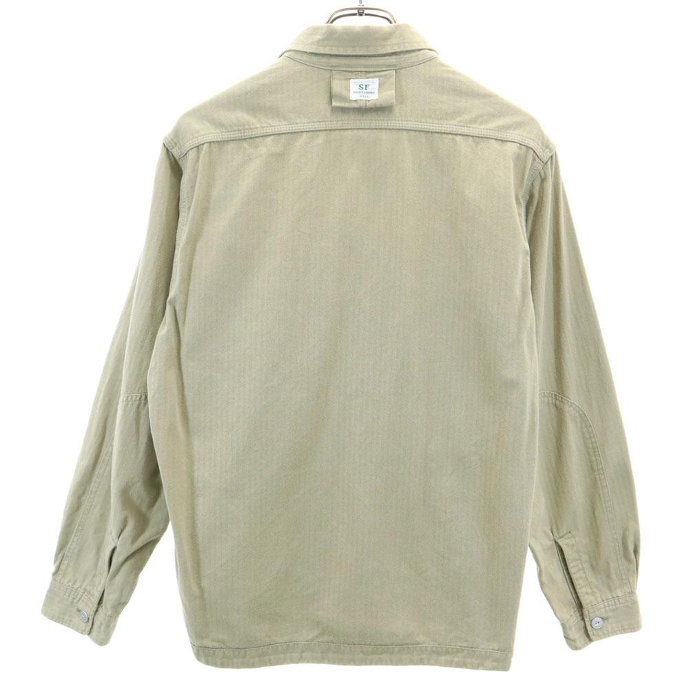 SASAFRAS Made In Japan Long Sleeve Work Shirt S Khaki Beige Herringbone Men's Used