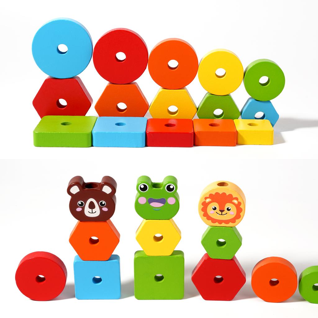 Wooden Rainbow Animal Stacker Gift Fine Motor Skill Sorting & Stacking Toys Geometric Stacker for Boys and Girls Baby Toddlers