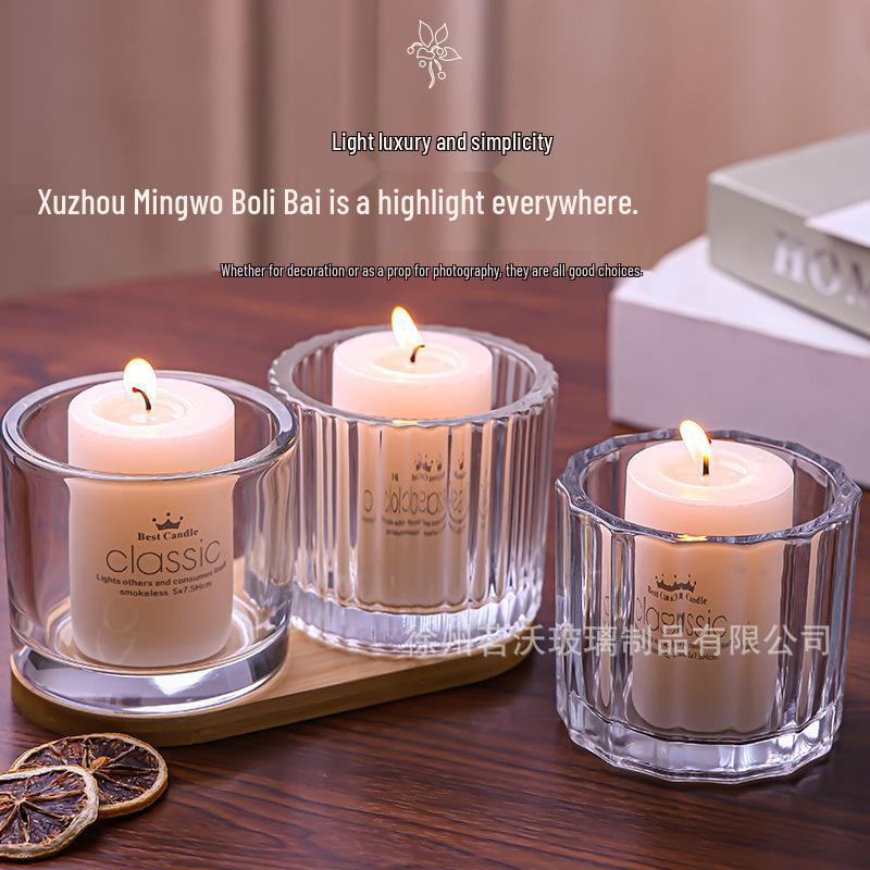 European Style Thick-Walled Crystal Glass Candle Holder for Aromatherapy and DIY Candles