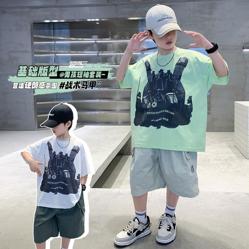 Children's Summer Short sleeved Shorts Set for Boys 2026 New Sport Loose Handsome Two piece Set for Big Boys