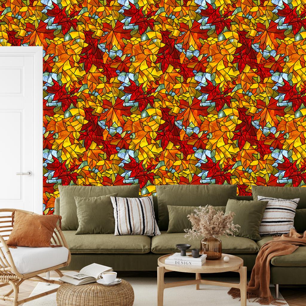 Stained Glass Wallpaper Red and Gold for Living Room and Bedroom 50x1000