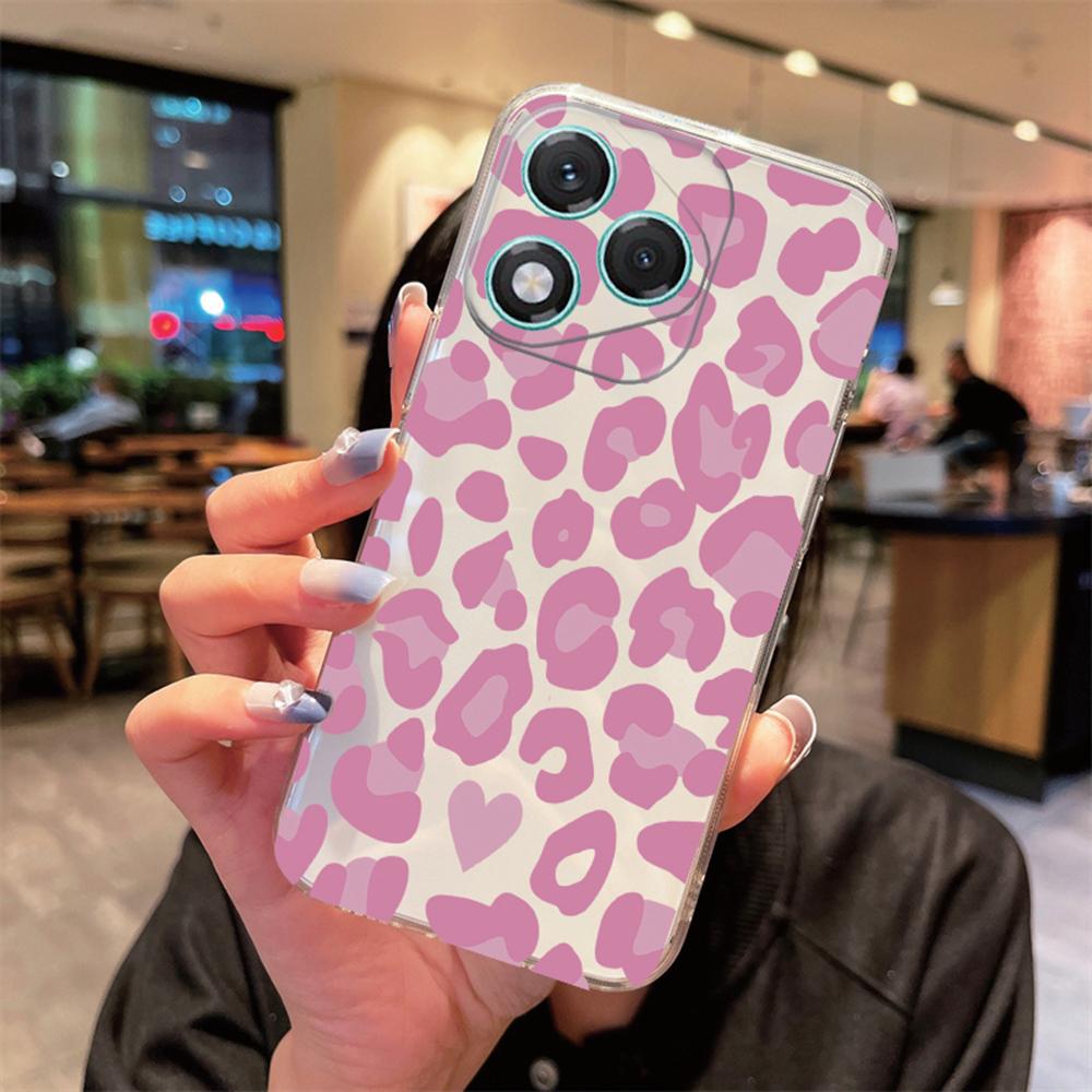White Leopard Print Transparent For Honor 400 Pro 200 Lite 90 Smart 70 X7 Clear for Artistic Pink Marble Phone Case Couple Cover