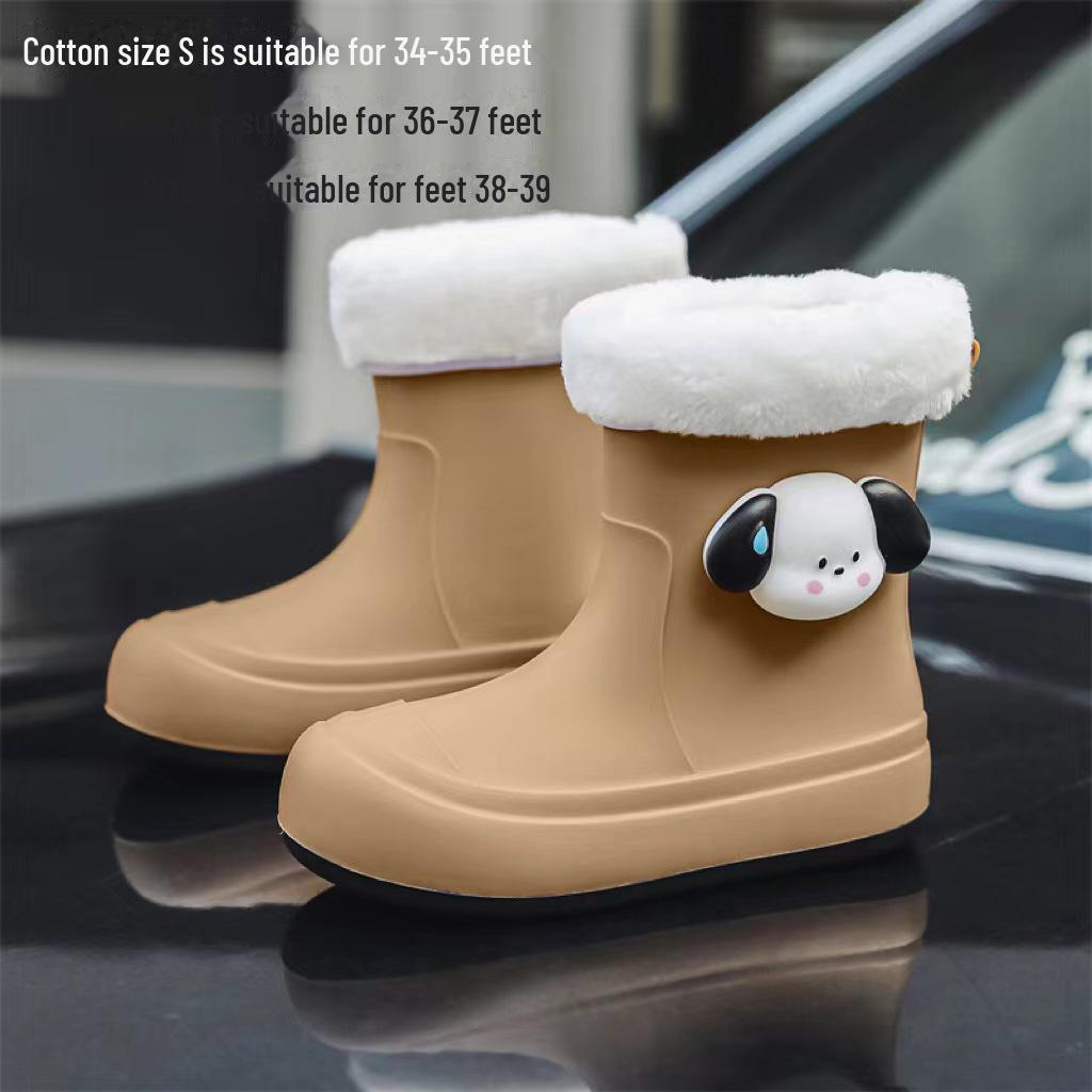 Women's Cute Korean Cartoon Non-Slip Waterproof Rain Boots with Velvet and Cotton for Warmth - Short Tube Outdoor Footwear