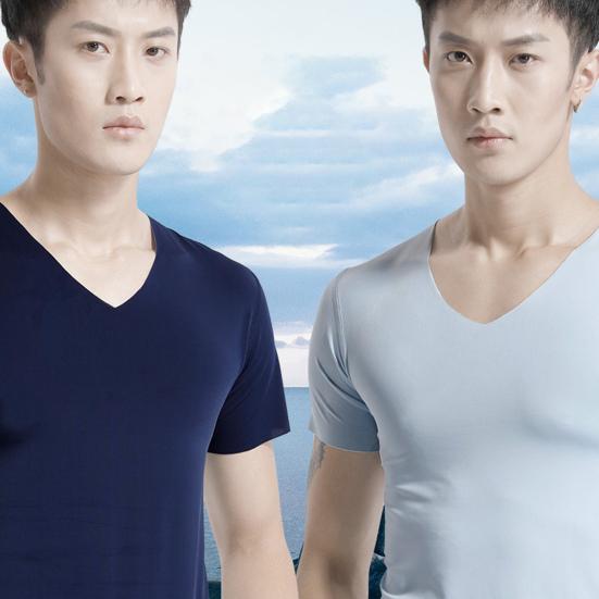 Men T-shirt Anti-shrink V Neck Thin Polyester Men Summer Fitness T-shirt for Gym