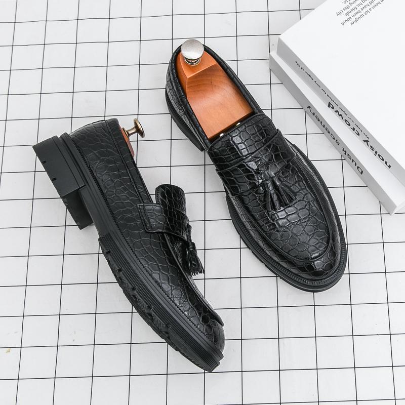 Men'S Dress Shoes Slip On Leather Formal Loafers Platform Social Business Shoes Men Tassel Office Party Leather Shoes Man Loafer