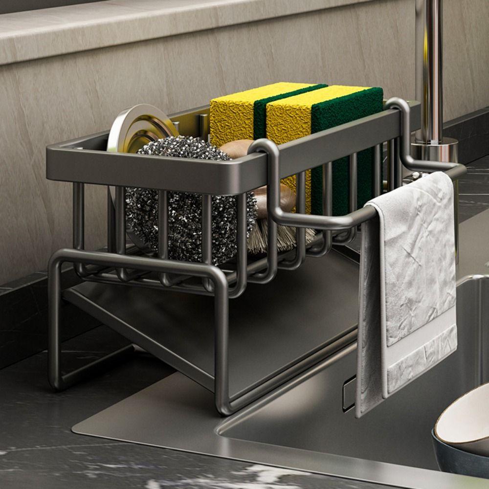 

Automatic Drainage Tray Sponge Holder Rack Space Saving Kitchen Sink Organizer Kitchen Utensils Style 1 Black