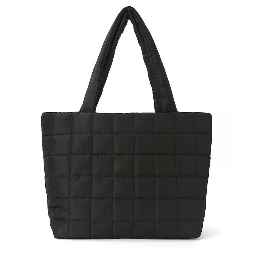 Solid Color Quilted Shoulder Bag Checkered Quilted Handbag Trendy Fashion Tote Bag  Female Use