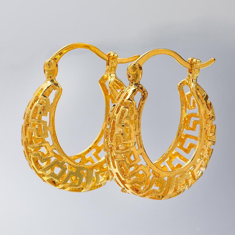 New Gold Color Oval Hollow Out Metal Hoop Earrings For Women Girls Vintege Ethnic Style Charm Jewelry Birthday Gifts