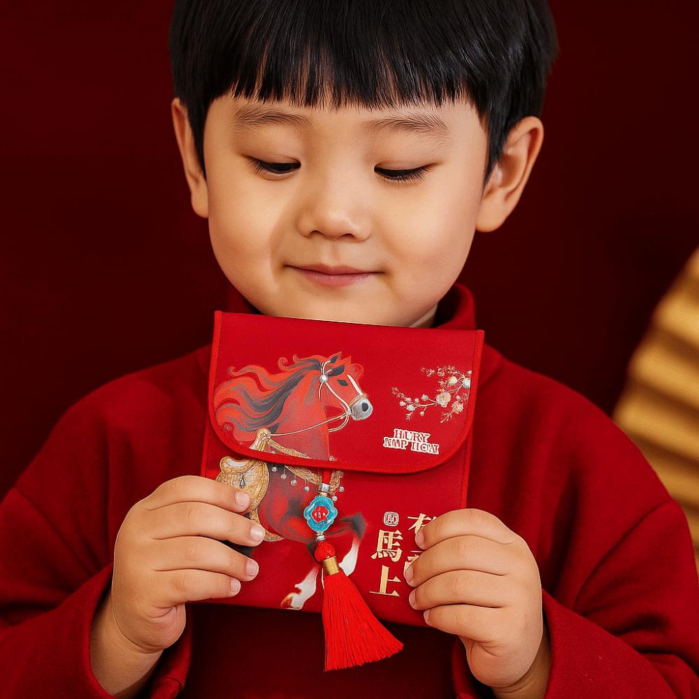 Traditional Chinese New Year Red Envelope Horse Brocade Embroidered Lucky Money Packet Birthday