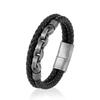 Retro Locomotive Men Punk Rock Bicycle Chain Double Strand Leather Bracelet Stainless Steel Magnet Buckle