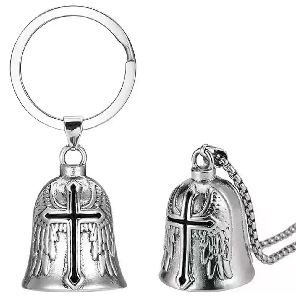 Fashion Red Cross Guardian Angel Wings Motorcycle Keychain Men Biker Rider Exorcist Keychain Amulet Lucky Amulet Accessory Gift