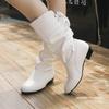 Plus-size Shoes - Low-heeled, Round-toe, Back-laced Mid-calf Boots for Women