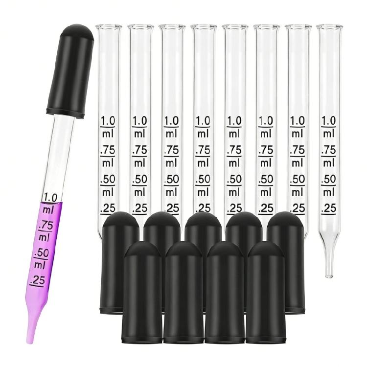 20 Stück 1 ml Glas-Messpipetten mit Gummi-Saugkappe Flüssigkeitstropfer für die Handhabung von Flüssigölen in Wissenschaftslaboren