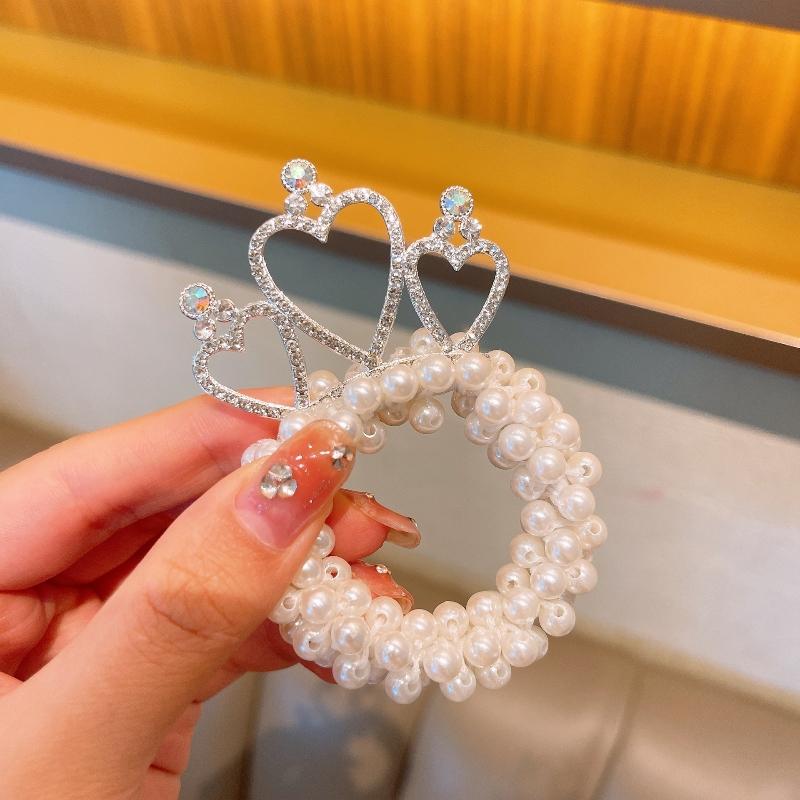 

Модные резинки для волос для девочек с жемчугом и короной принцессы, эластичные резинки для волос, детские резинки для волос, аксессуары для укладки волос