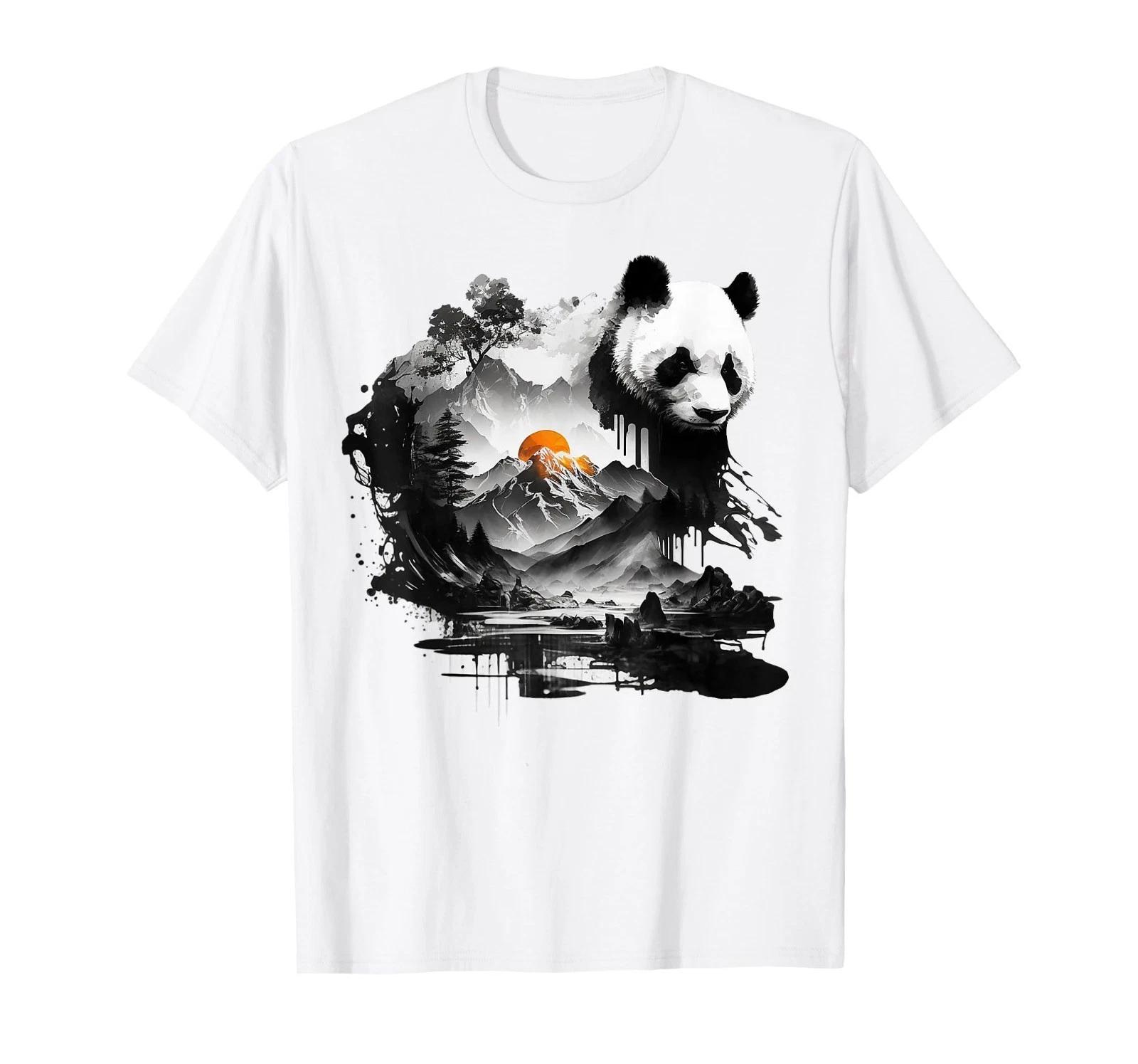 

Panda Landscape Sun Animal Print Art Panda T-Shirt 2XL