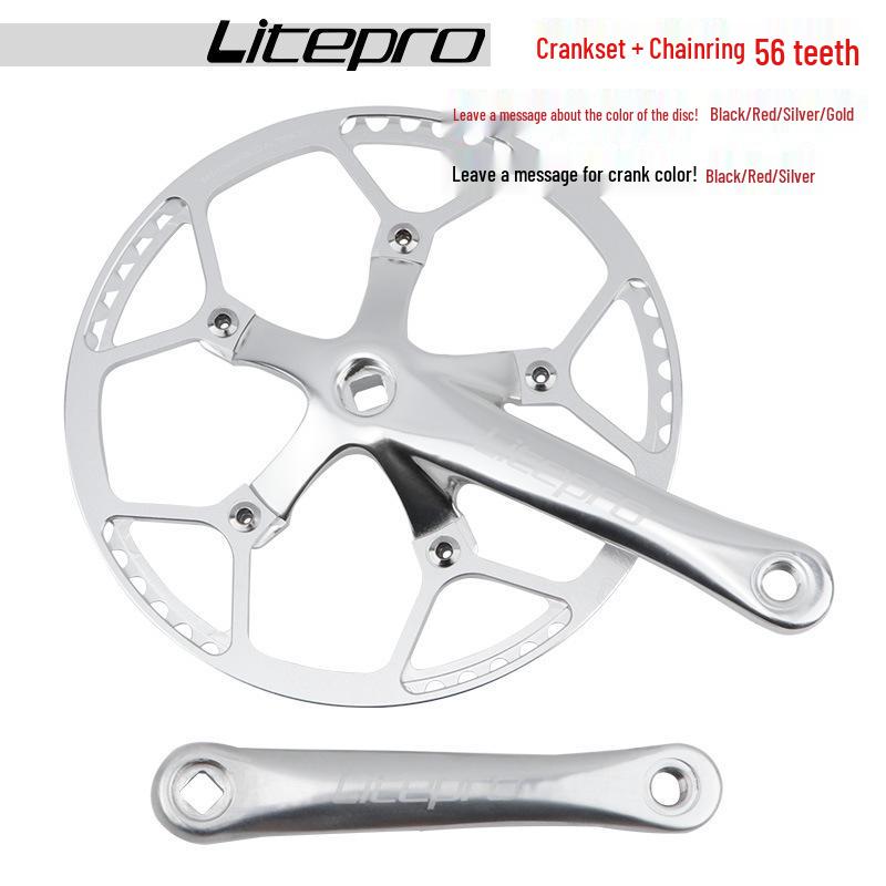Litepro Folding Bike Crankset with Round Chainrings: 45T, 47T, 53T, 56T, 58T - Square Hole Design