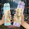 1PC White Horse Soft Portrait Art 750ml Color Plastic Sports Water Bottle Leakproof Flip Straw Lid Suitable for Sports Office Home Use