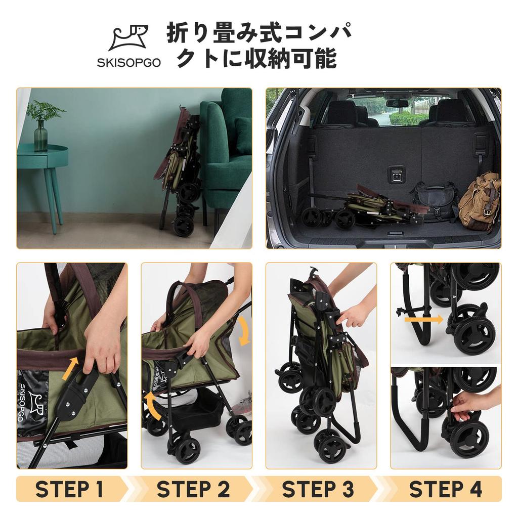 SKISOPGO Pet Dog Small Dog Carrier Easy To Cat EVA 4 Wheels Walks Cart, Foldable, Stroller, Cart, Assemble, Cart, Buggy, Anti-Jump Out, Wheels, 360°