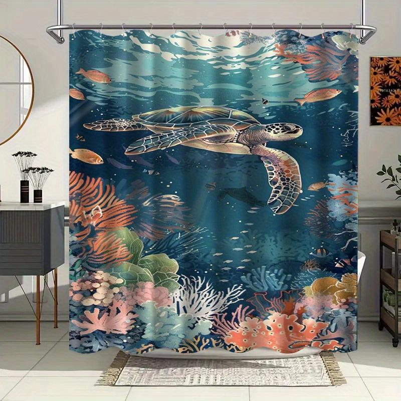 

Ocean Life Turtle Curtain: Embrace the Underwater Design, Soft Fabric, and Marine Vibes for Your Bathroom W90XH180cm