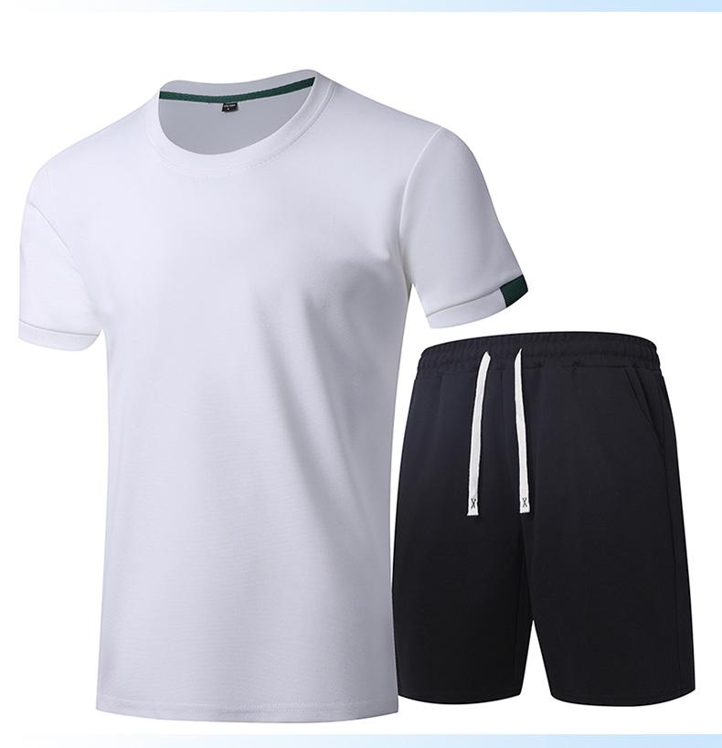 

Спортивный костюм, летняя футболка, мужские шорты, повседневный комплект из двух предметов, дышащий, быстросохнущий, с короткими рукавами и круглым вырезом, спортивный костюм, короткий комплект L белый