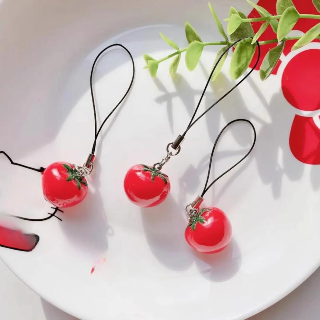 Acrylic Tomato Strawberry Shape Keychain Adorable Strawberry Bag Keyring Fruit Pendant