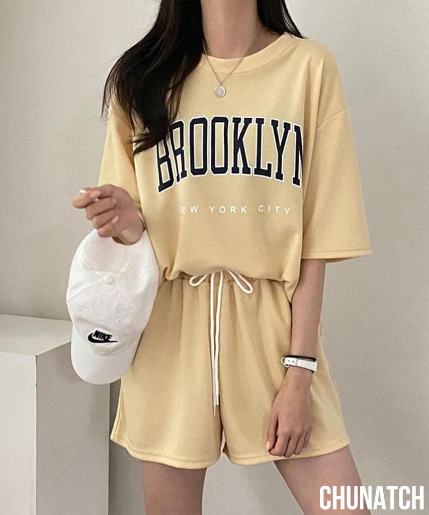 Chunach Relaxwear Set and Shorts and Short Logo Matching Solid Loose Plus Sizes Natural (Top Bottoms), T-Shirt, Sleeves, Loungewear, Print, Spring,