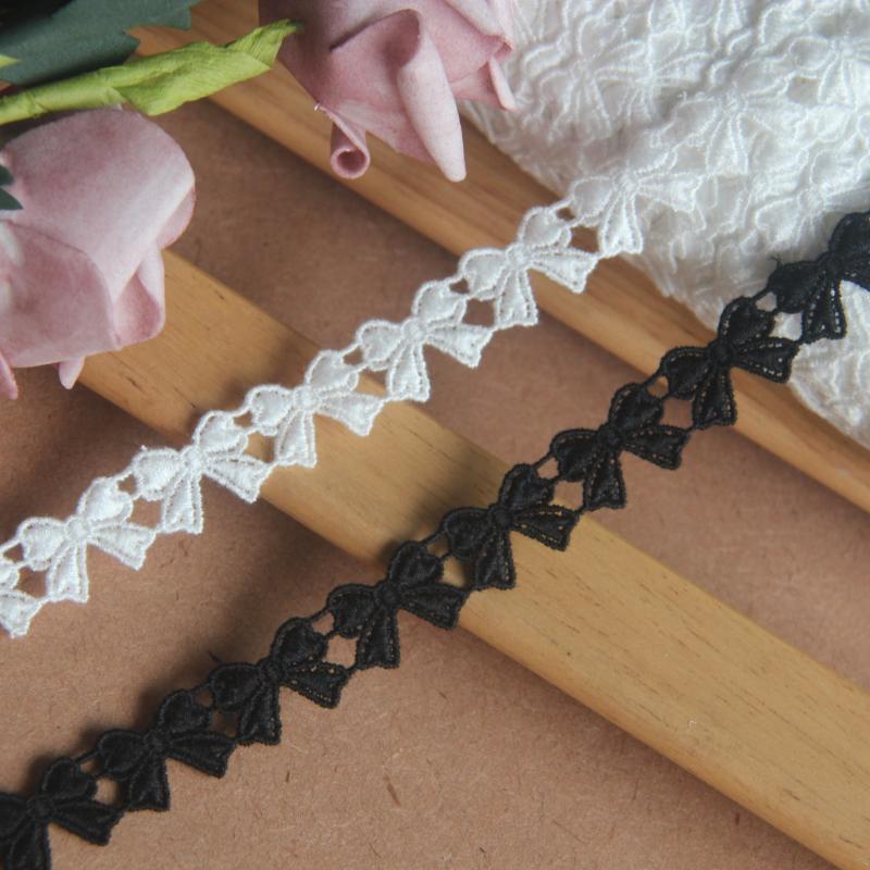 2Yard/Lot Bowknot Embroidered Water Soluble Lace Ribbon DIY Apparel Sewing Fabric Black White Handmade Crafts 1cm Wide