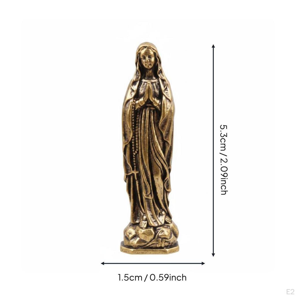 Holy Statue Figurine Vintage Brass Blessed Desktop Ornament Small Religious Sculpture for