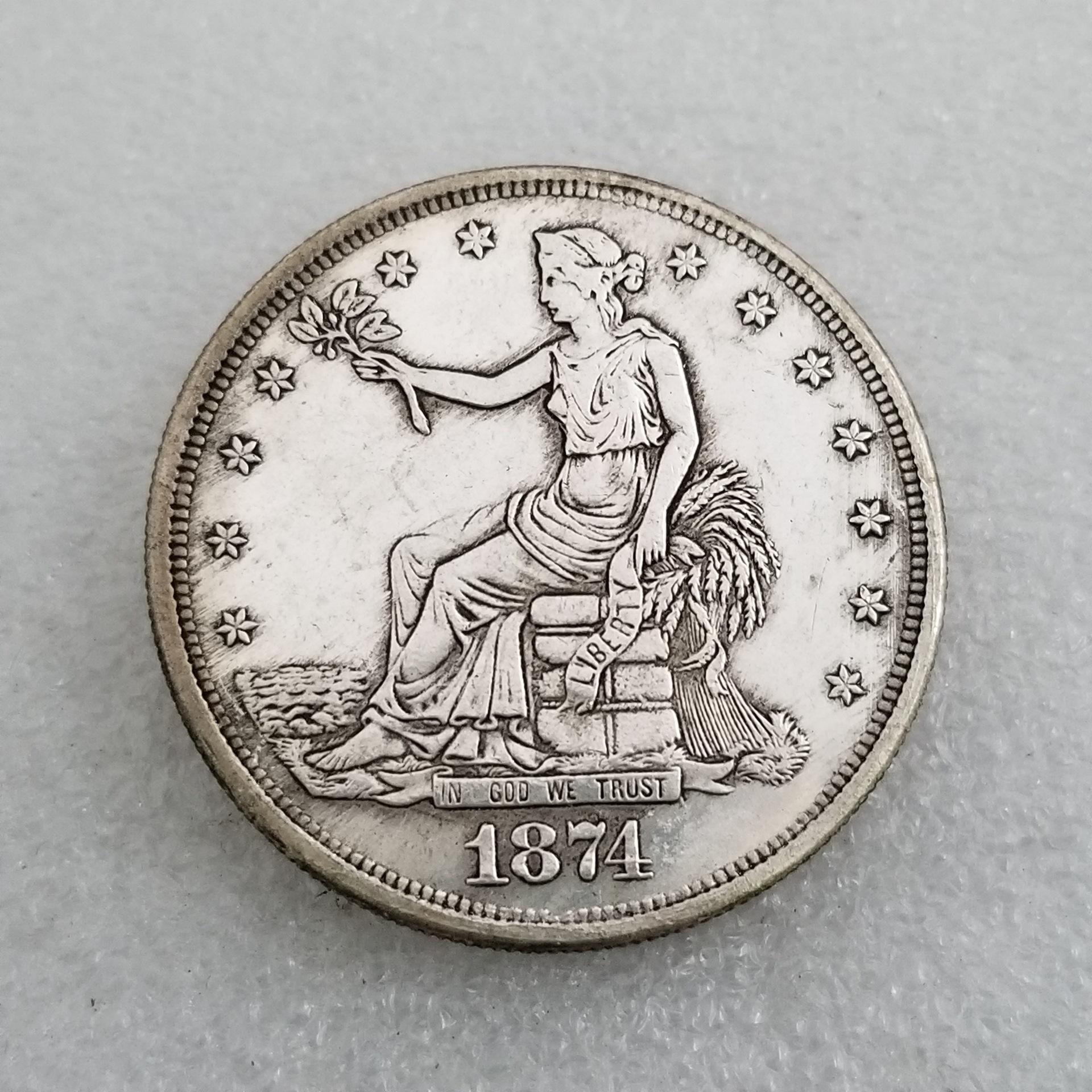 

1874,1875,Antique handicraft, made of brass material from the United States, S version, brass silver plated silver dollar, collectible