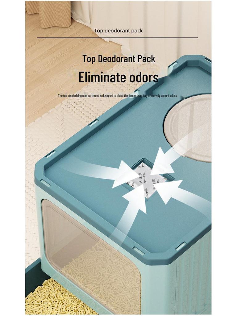 Fully Enclosed Oversized Drawer-Type Folding Cat Litter Box with Top-Entry