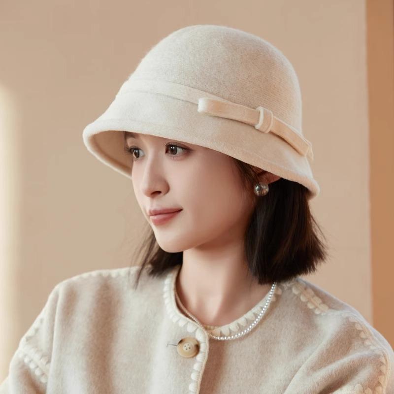 In The Elderly Bow Bucket Hat Women's Autumn and Winter Hat New Thermal Basin Hat