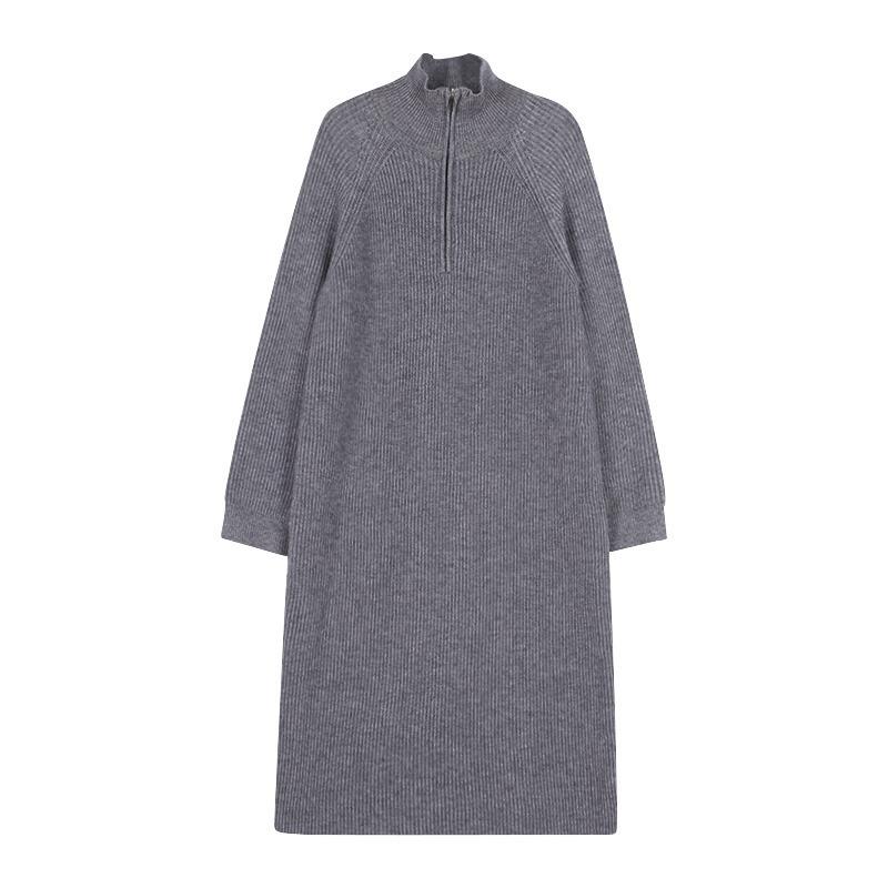 Over-knee Medium and Long Lapel Sweater Skirt Women's Autumn and Winter Loose and Lazy Inner Backing Knitted Dress Knitted Splicing