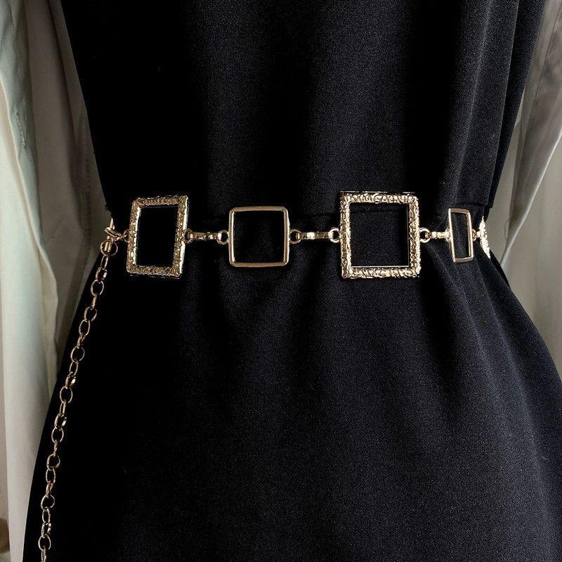 Gold Elegant Quadrilateral Waist Chain For Women Fashionable Accessory For Dresses