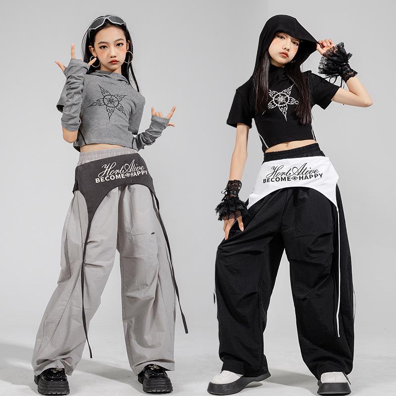 Girls' Jazz Dance Costume Set: Korean Style Cropped Vest & Sweatpants for Performances