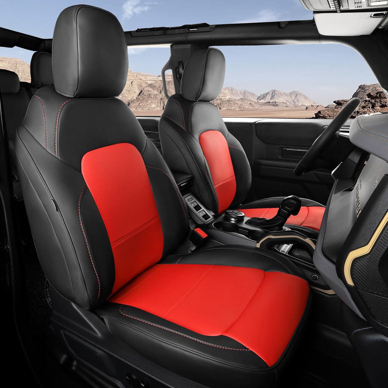 

Универсальный кожаный чехол на сиденье Four Seasons для Ford Bronco. 4-Door without Rear Armrest & Cup Holder чёрный/красный