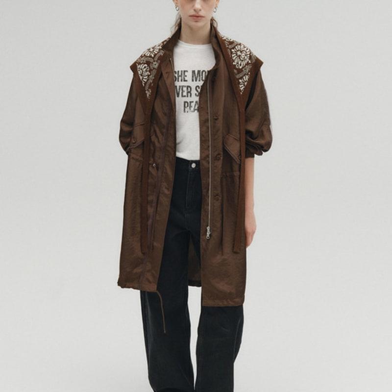 SALTY PEBBLE TWO WAY JACQUARD cape KNIT [BROWN]