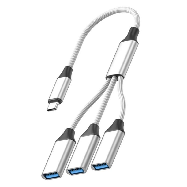 USB C OTG Cable with 3 USB Port Expand Connectivitys Braided Cord Easy Installation Perfect for External Drive Printers