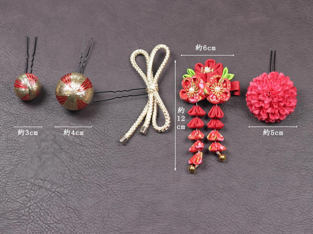 [Handmade by NANA] Hair Ornament, Tsumami Zaiku (traditional Japanese Fabric Flower Making), Japanese Ball, Ribbon, for Coming-of-Age Ceremony,