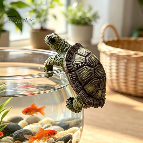 Cute Desktop Micro Landscape Decorations Climbing Turtle Flower Pot Huggers, Resin Animal Figurines for Planter Realistic Statues Pots Edges,