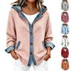 Giacca Cardigan in Denim con Cappuccio da Donna, Vestibilità Larga, con Patchwork Trendy per Uso Casual