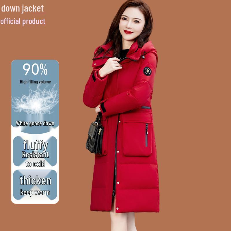 

Женское зимнее пальто средней длины 2025 года больших размеров с пухом белого гуся - Оригинальный утолщенный флагманский бренд. L (100-110 jin)