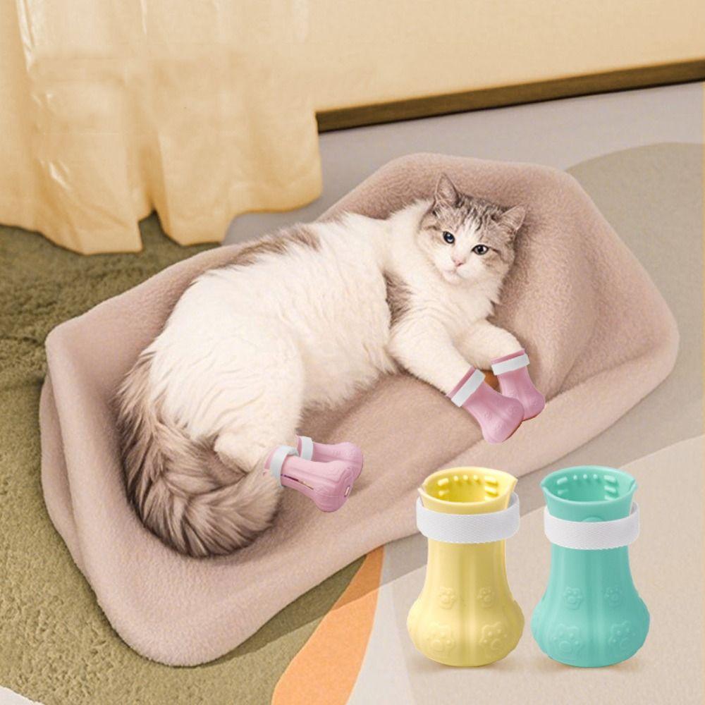 4PCS Bath Time Adjustable Cat Foot Cover Silicone Multi-Color Cat Claw Protector Waterproof Pet Bath Wash Boots Cat Care