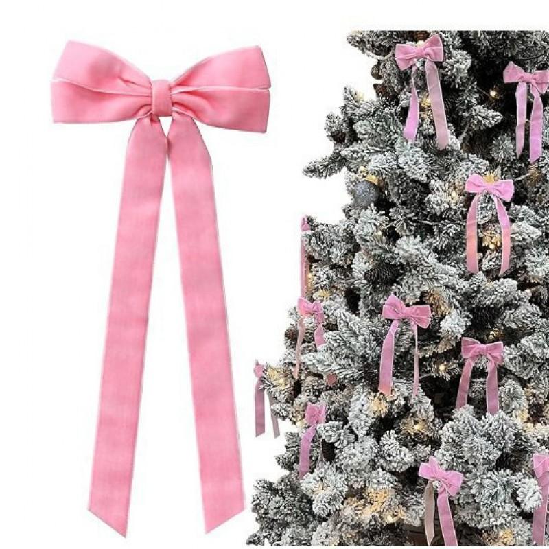 Pink Velvet Bow Ornament Christmas Tree Home Decor Birthday Party Wedding Door Hanging Decoration