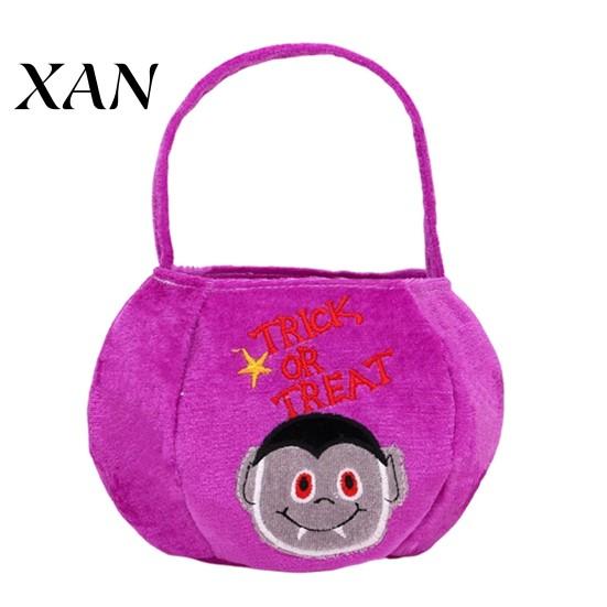 Cute Holiday Gift Bags Halloween Pumpkin Candy Bag, Cartoon Velvet Plush Treat Tote for Storage Kids, Reusable Trick or Handbag, Party Favor
