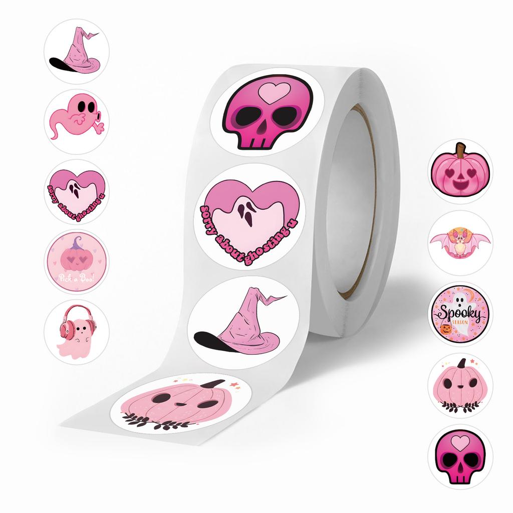 500 Stickers/roll Pink Halloween Roll Stickers Rewards Encourage Stickers Creative Handbook Roll Stickers Tape
