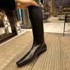 Korean Version Niche Simple Row Style Flat-Bottomed Medium Boots Thin Boots Women'S Long Tube Square Head But Knee High Boots