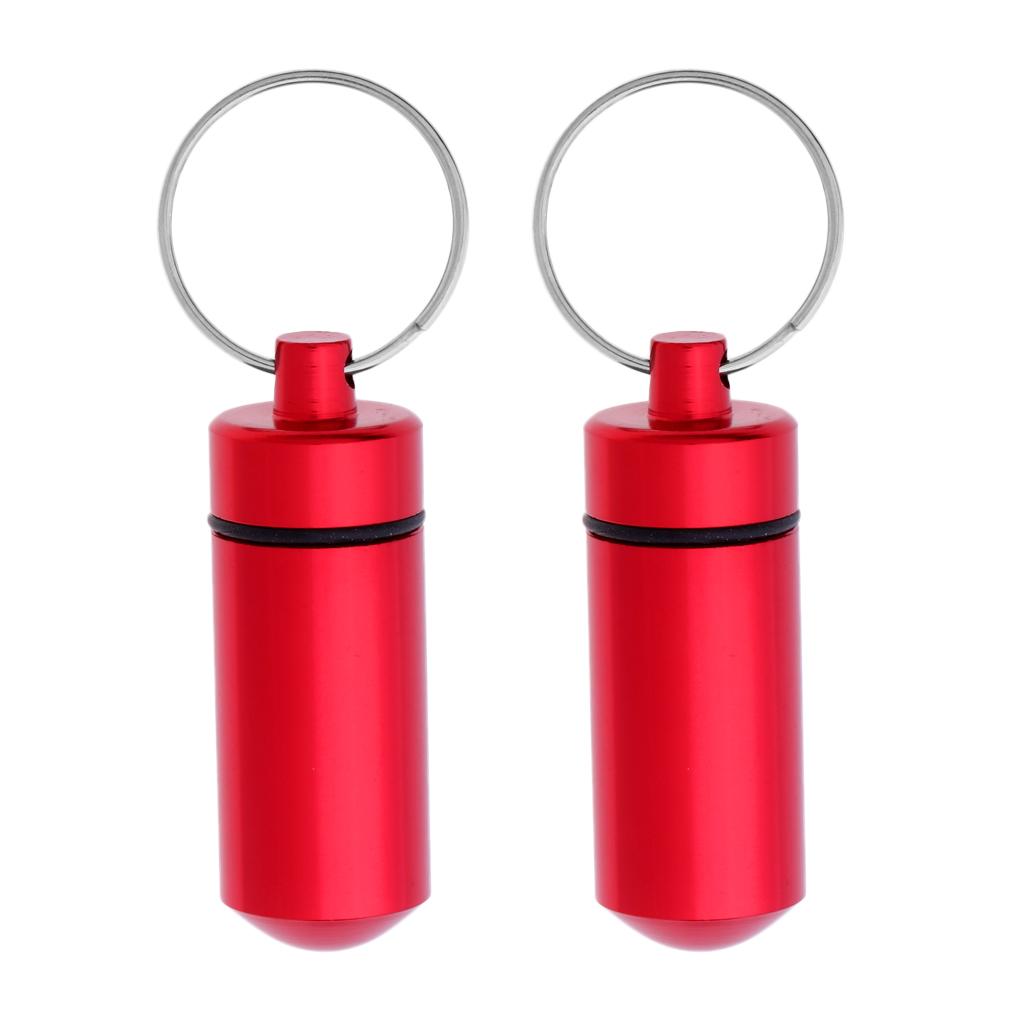 2Pcs Waterproof Keychain Pill Holder Organizer Camping - Red, Round