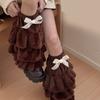Women Plush Tiered Ruffle Leg Warmers with Bowknot Fuzzy Winter Boot Cuffs Thick Warm Furry Foot Covers Footless Socks