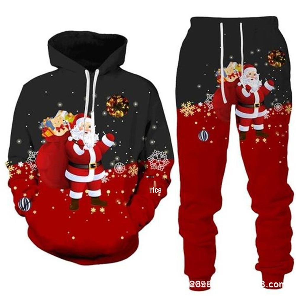 2024 Herbst-Winter 3D-Druck Herren Weihnachts-Kapuzenpullover Sweatshirt Set